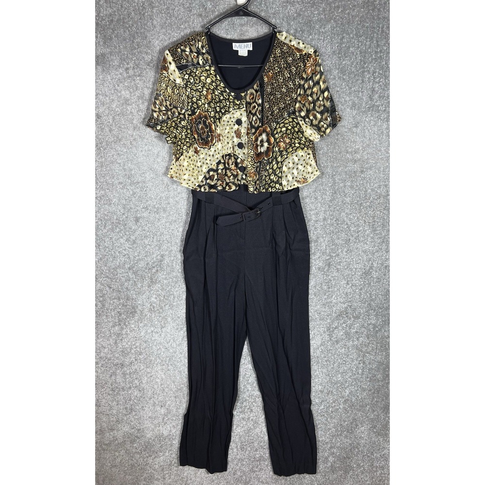 Vintage Menu‎ Sheer Dark Floral Animal Print Jumpsuit Womens Size 10 Whimsigoth